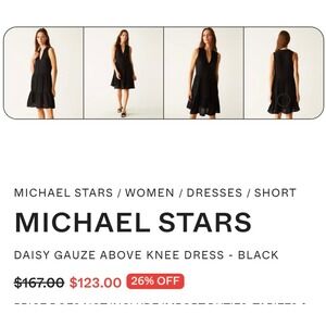Michael Stars Daisy Gauze Above Knee Dress Black Sleeveless Tiered Mini Large